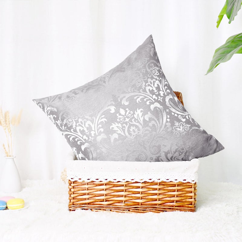 CaliTime Pack of 2 Throw Pillow Covers Cases for Couch Sofa Home Decoration Vintage Damask Floral Shining & Dull Contrast 18 X 18 Inches Silver Gray - Image 4
